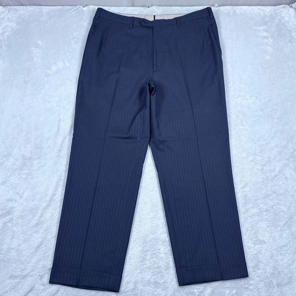 Brioni Colosse Suit Wool Silk Mens 44R Blazer Blue Tonal Stripe Cuffed Pants